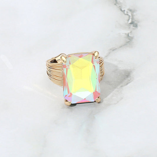 Madeline Love Pink Emerald Cut Stone Adjustable Ring - Jewelry