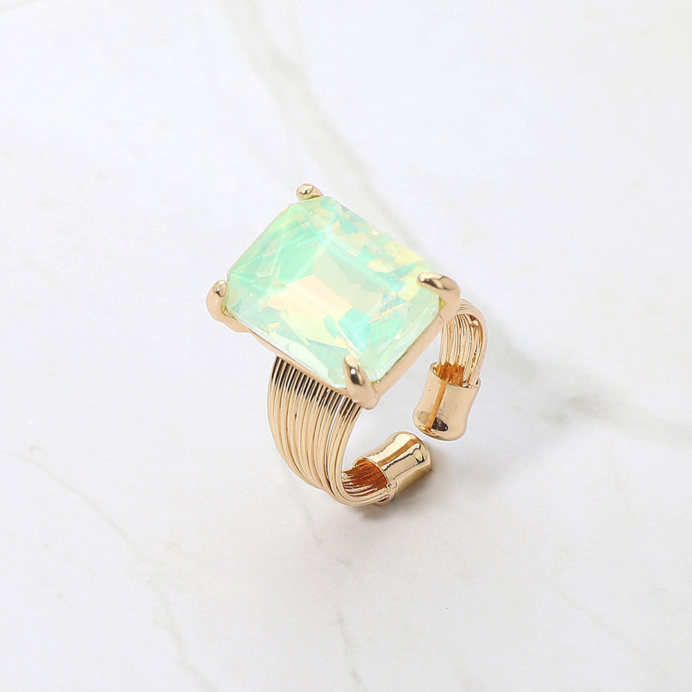 Madeline Love Mint, Opal Emerald Cut Stone Adjustable Ring - Jewelry