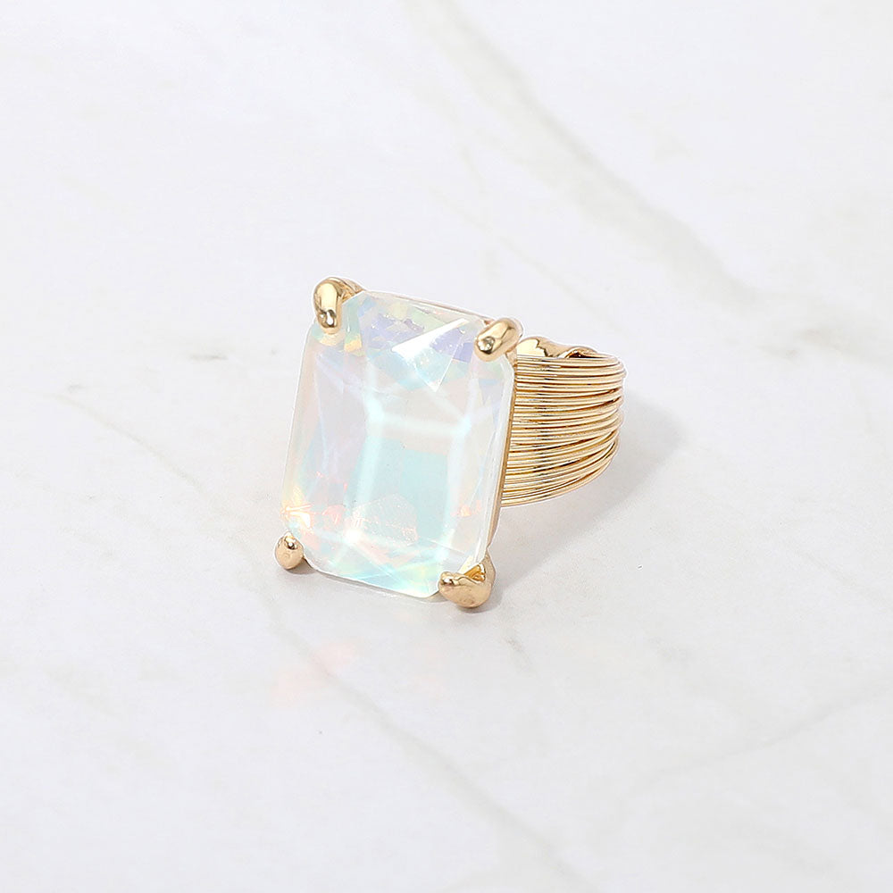 Madeline Love Opal, White Emerald Cut Stone Adjustable Ring - Jewelry