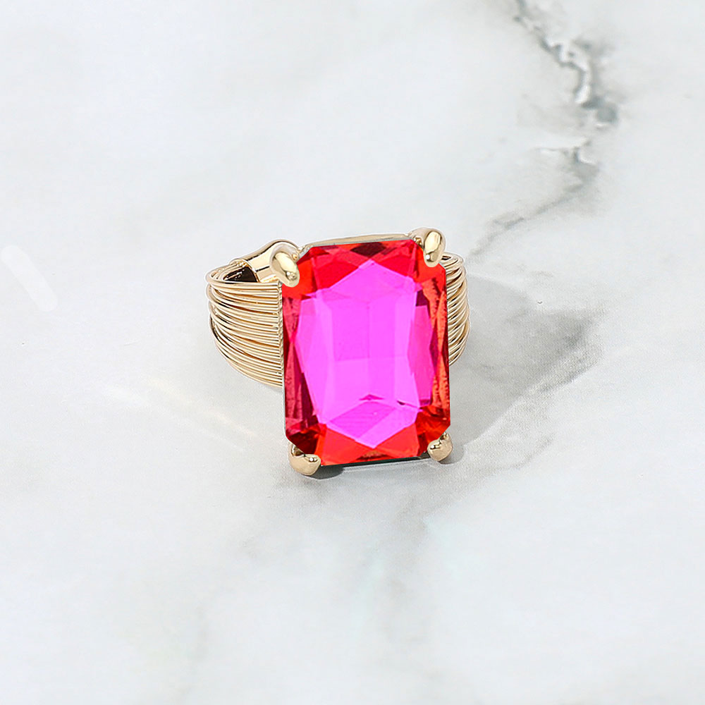 Madeline Love AB, Rose Emerald Cut Stone Adjustable Ring - Jewelry