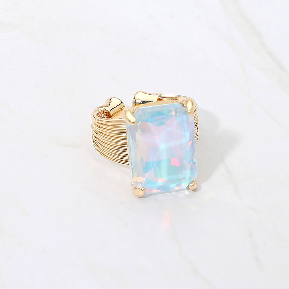 Madeline Love AB, Blue, Gold Emerald Cut Stone Adjustable Ring - Jewelry