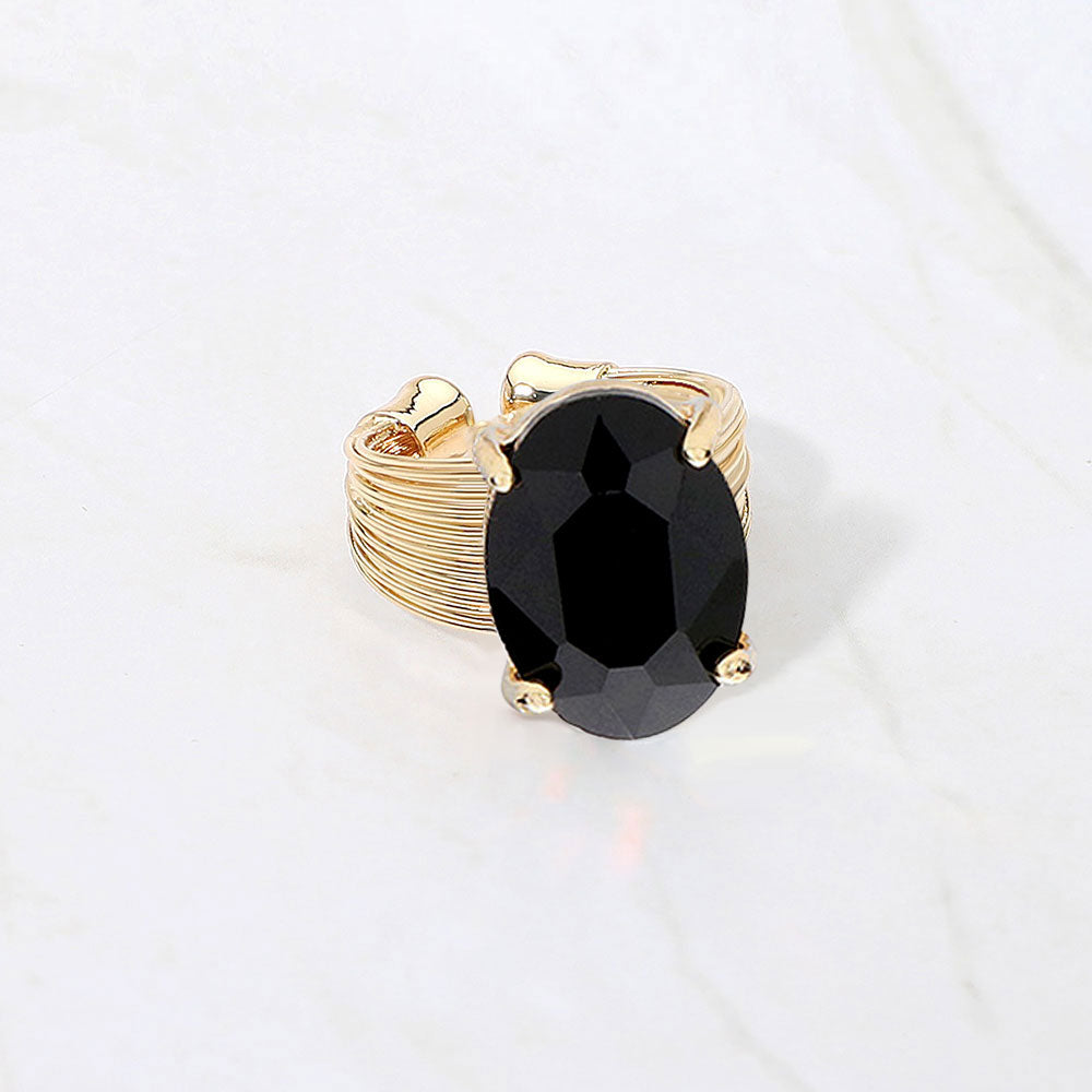 Madeline Love Black Oval Cut Stone Adjustable Ring - Jewelry