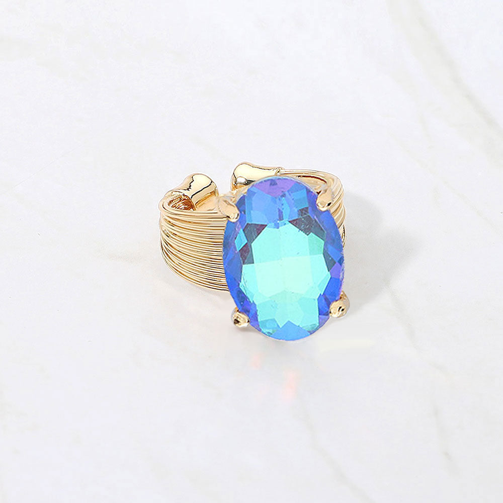Madeline Love AB, Blue Oval Cut Stone Adjustable Ring - Jewelry
