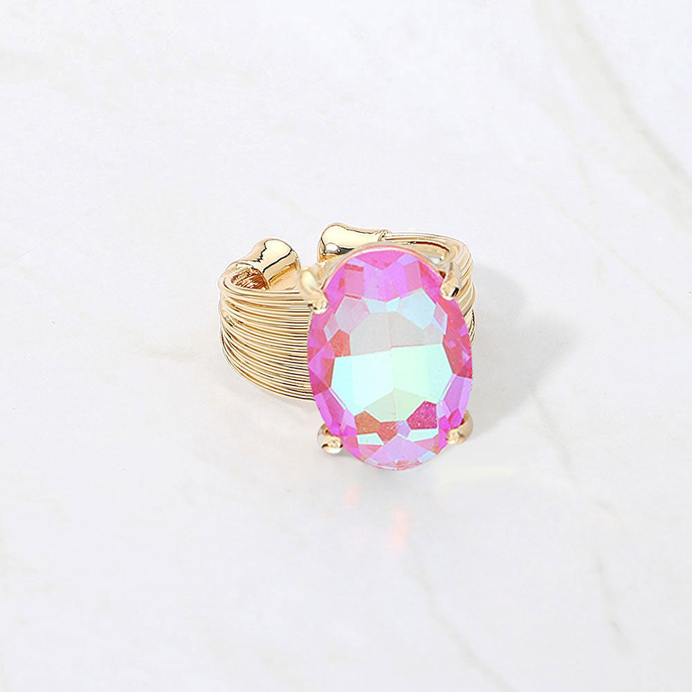 Madeline Love AB, Coral Oval Cut Stone Adjustable Ring - Jewelry