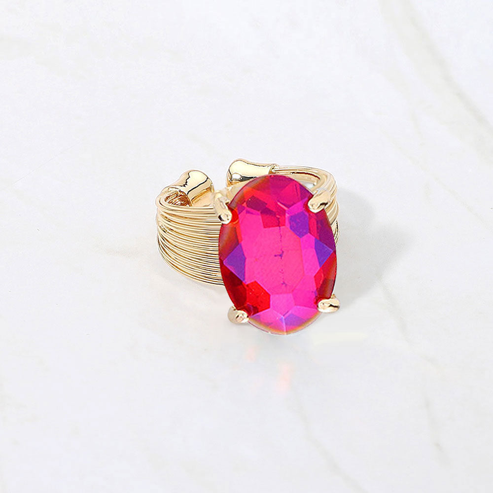 Madeline Love AB, Fuchsia Oval Cut Stone Adjustable Ring - Jewelry