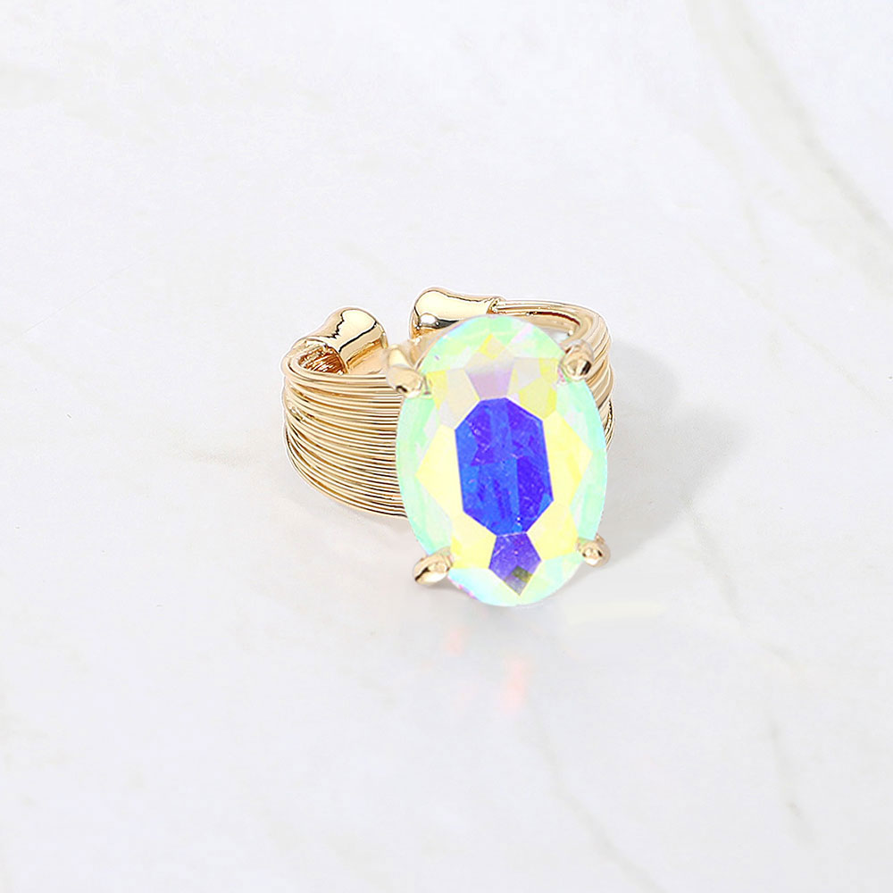 Madeline Love AB, Gold Oval Cut Stone Adjustable Ring - Jewelry