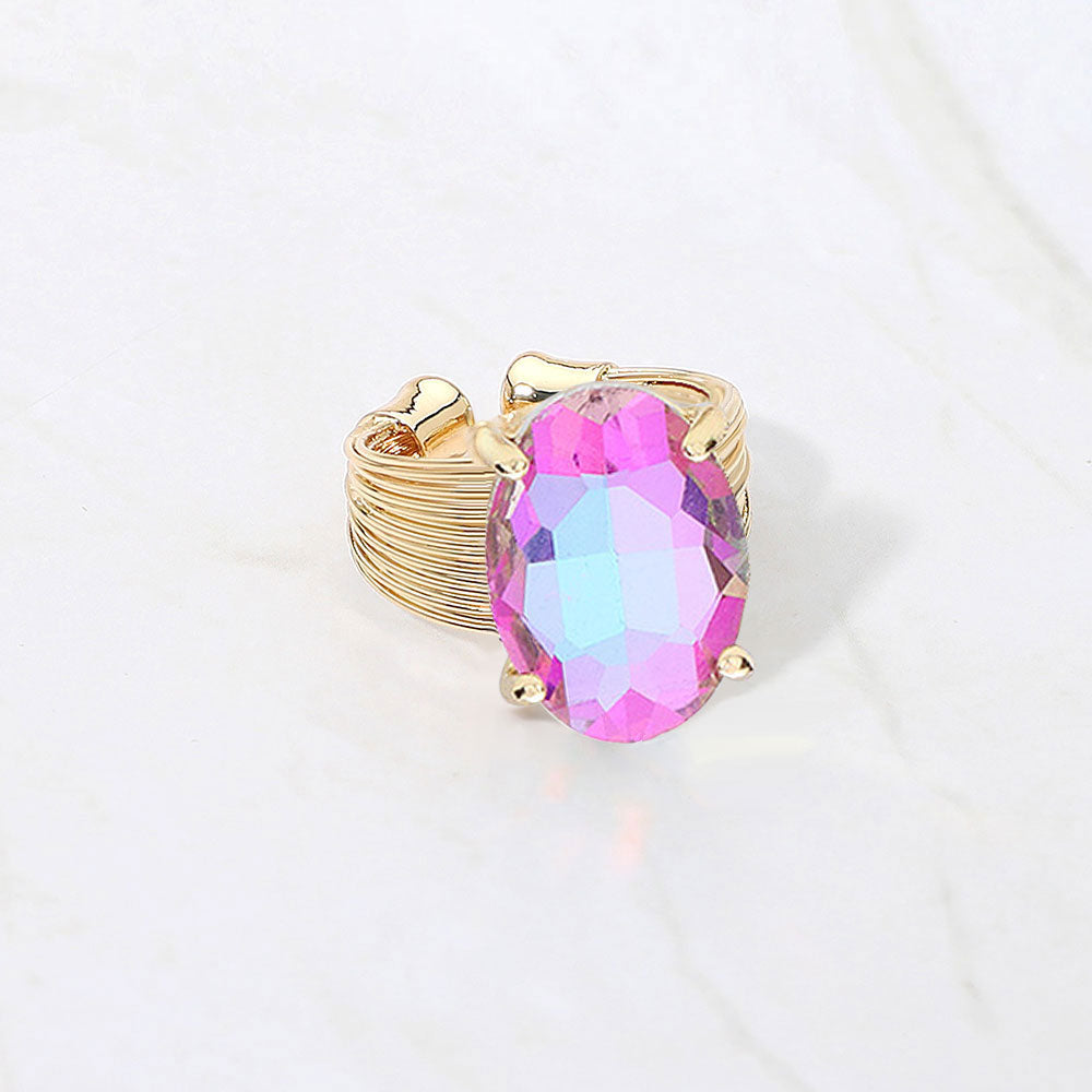 Madeline Love AB, Lavender Oval Cut Stone Adjustable Ring - Jewelry