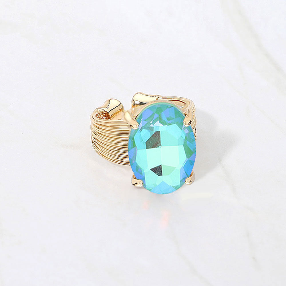 Madeline Love AB, Mint Oval Cut Stone Adjustable Ring - Jewelry