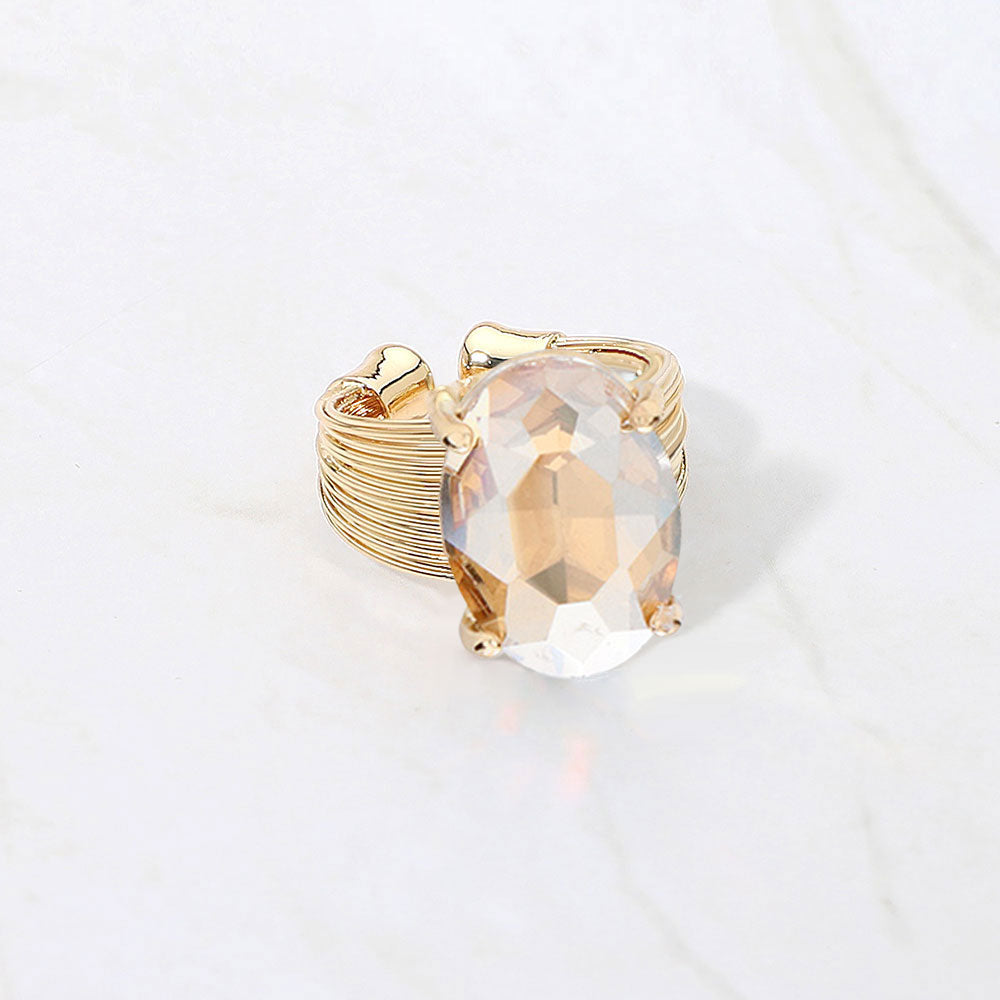 Madeline Love AB, Taupe Oval Cut Stone Adjustable Ring - Jewelry