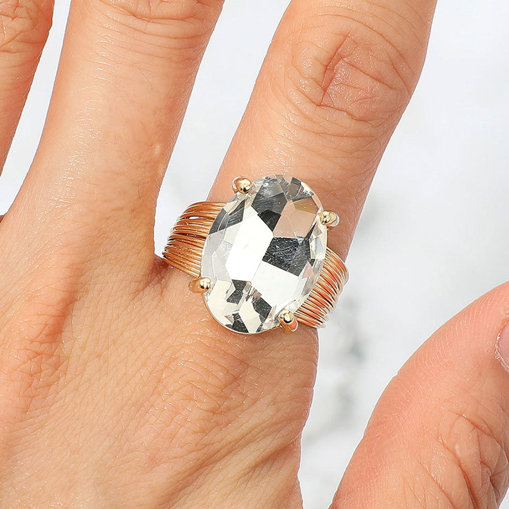 Madeline Love Clear, Gold Oval Cut Stone Adjustable Ring - Jewelry