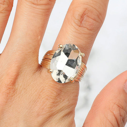 Madeline Love Clear, Gold Oval Cut Stone Adjustable Ring - Jewelry