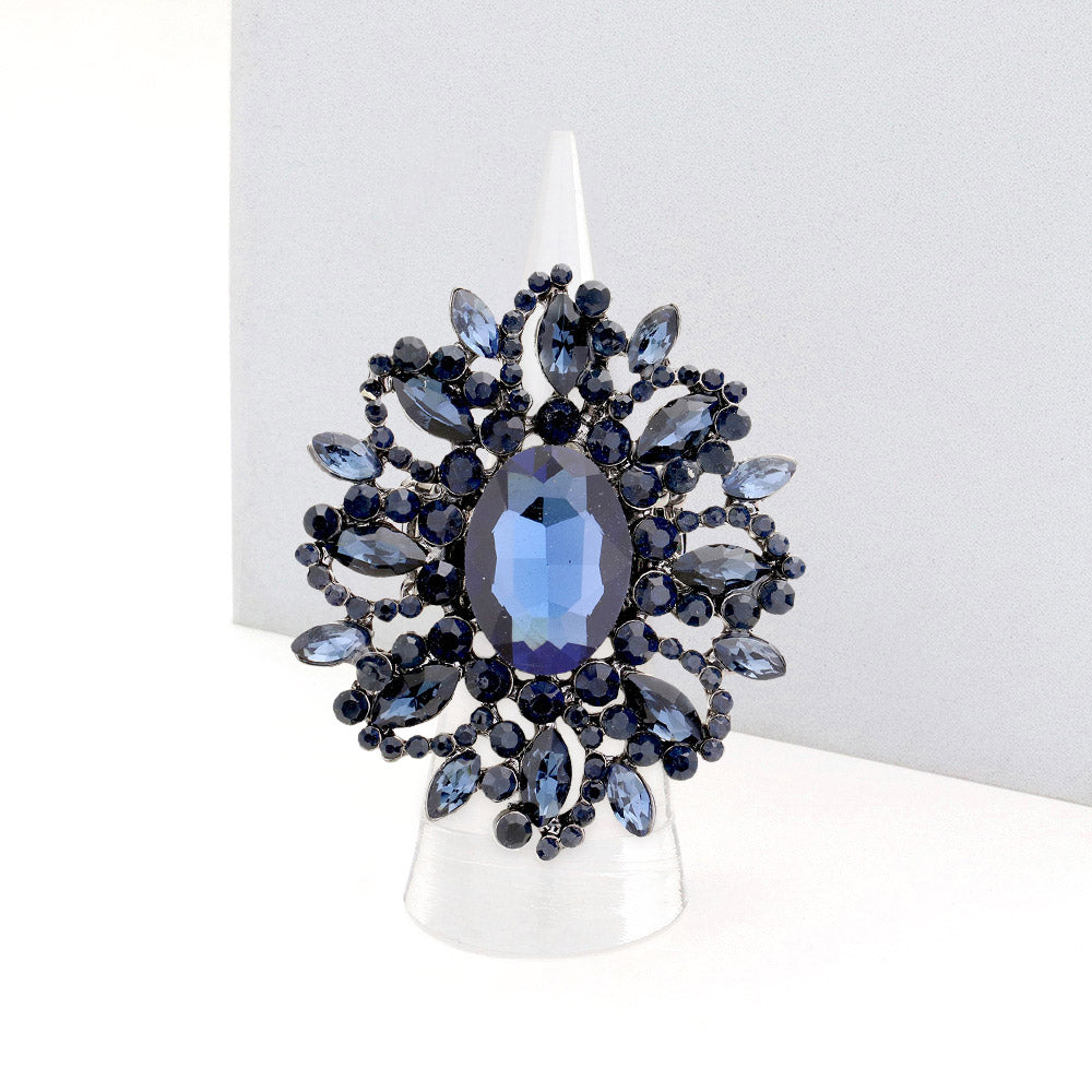 Madeline Love Montana Blue Oval Crystal Cluster Stretch Ring - Jewelry