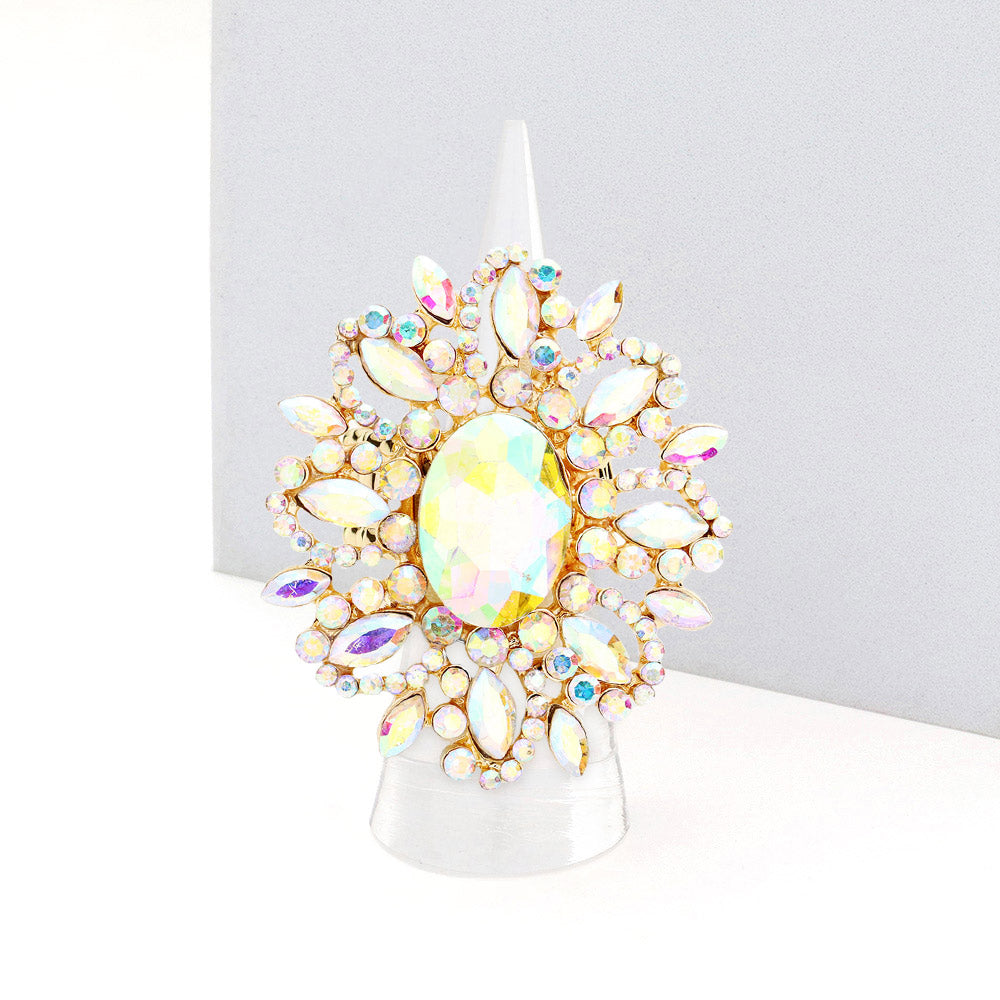 Madeline Love AB, Gold Oval Crystal Cluster Stretch Ring - Jewelry