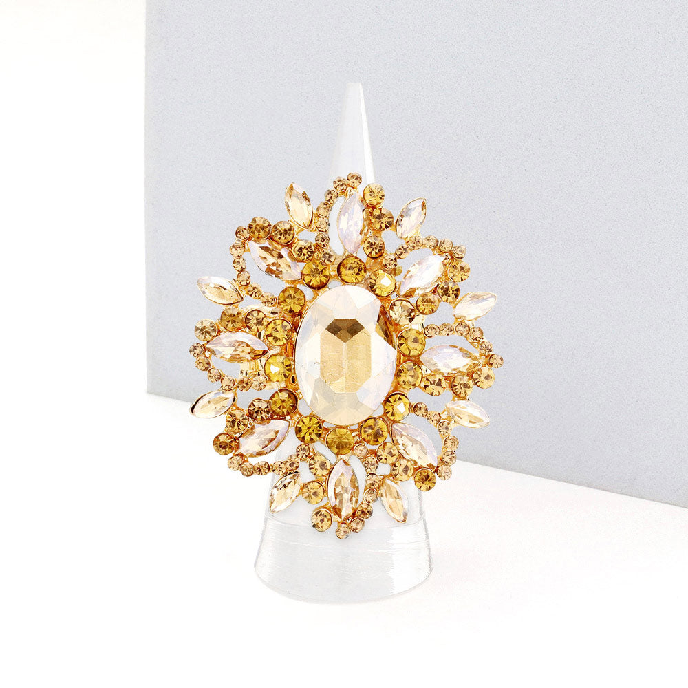 Madeline Love Gold, Lt Col Topaz Oval Crystal Cluster Stretch Ring - Jewelry
