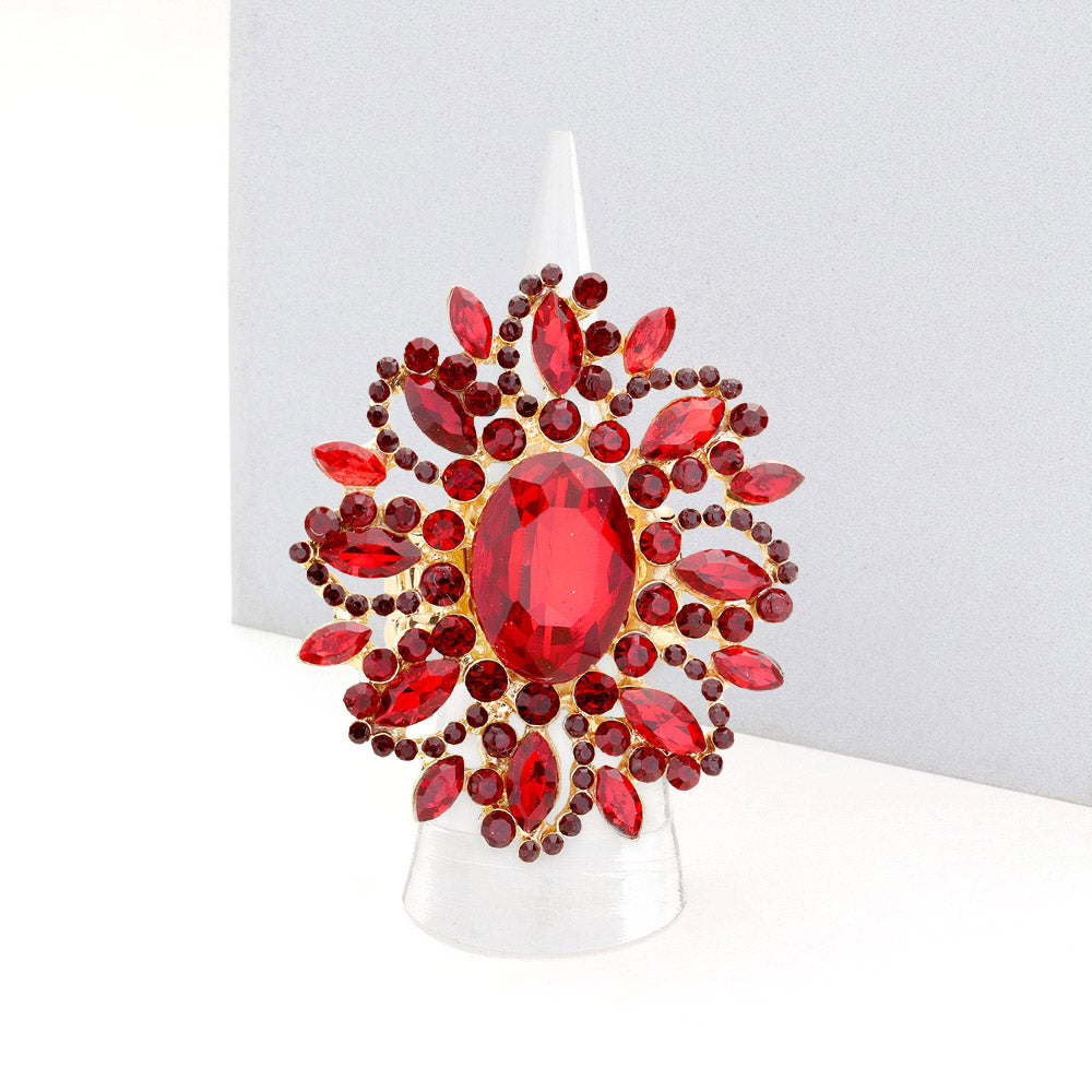 Madeline Love Gold, Siam Oval Crystal Cluster Stretch Ring - Jewelry