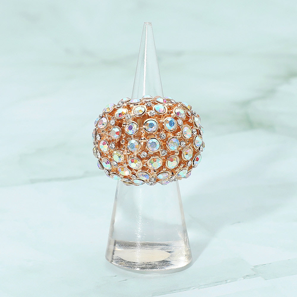 Madeline Love AB, Gold Rhinestone Paved Dome Stretch Statement Ring - Hair Accessories