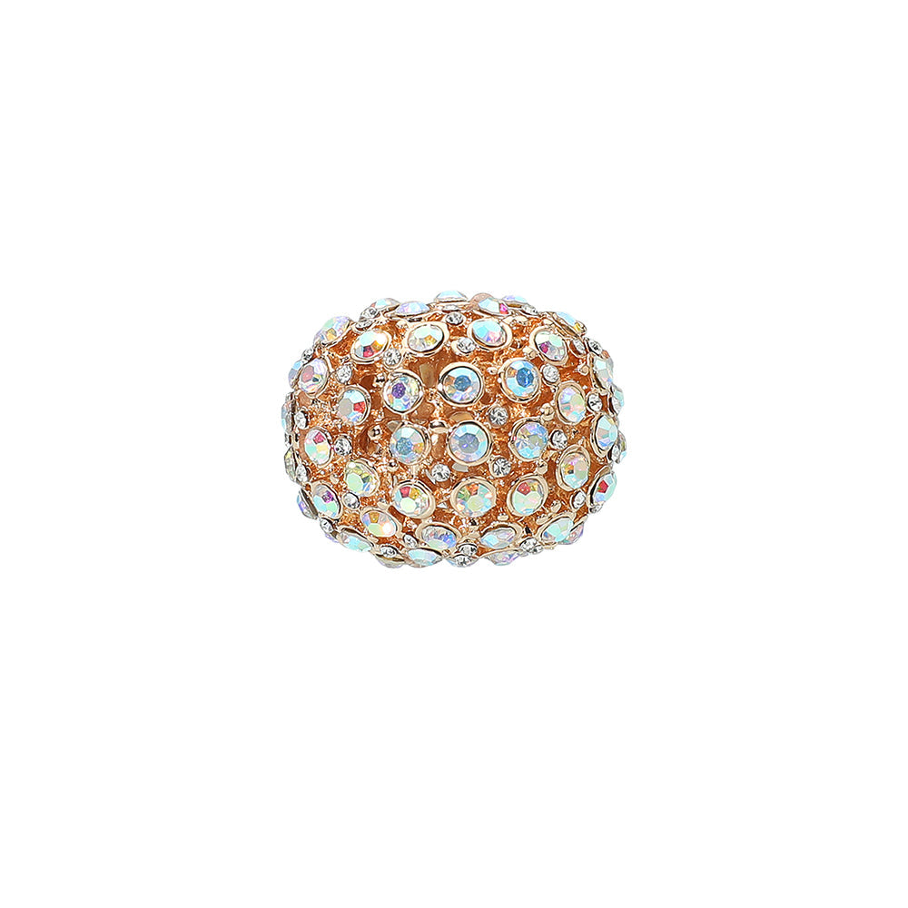 Madeline Love AB, Gold Rhinestone Paved Dome Stretch Statement Ring - Hair Accessories - desc