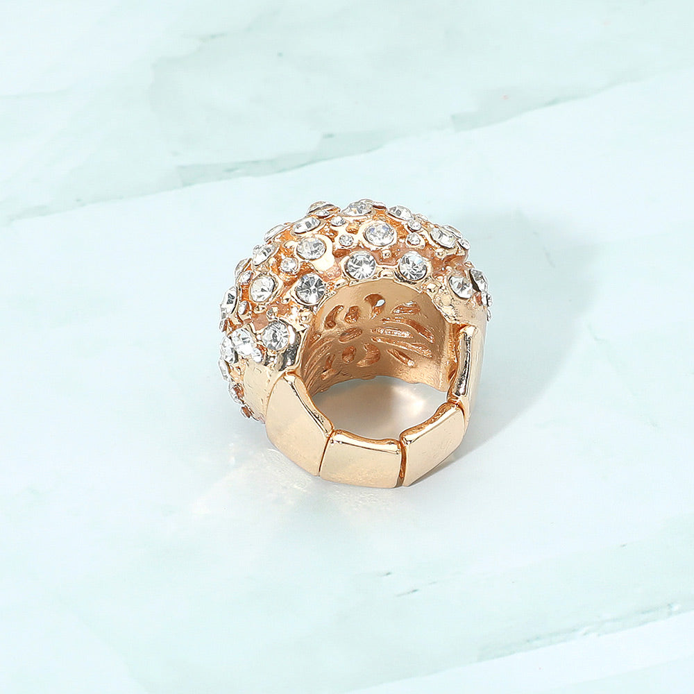 Madeline Love AB, Gold Rhinestone Paved Dome Stretch Statement Ring - Hair Accessories - extra