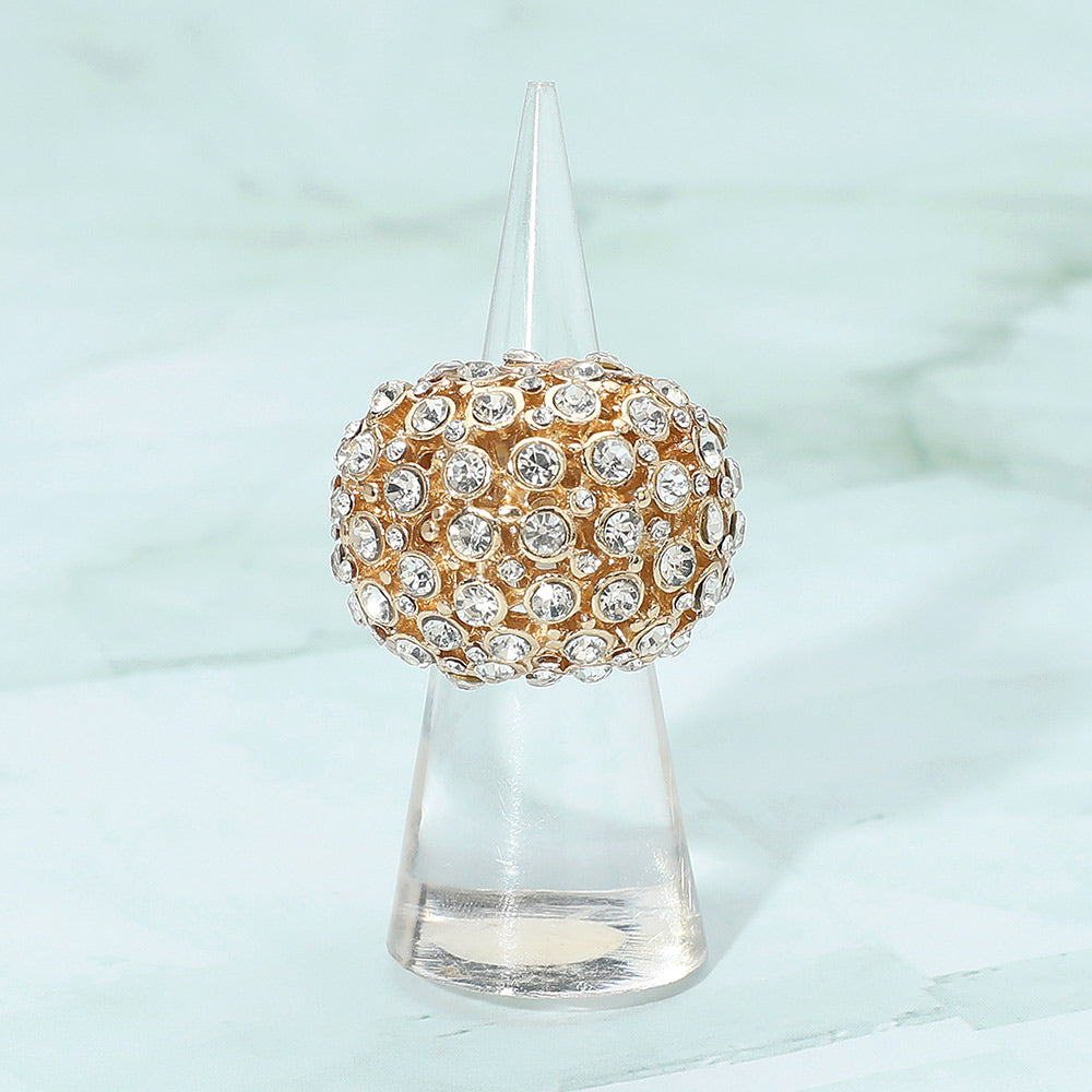Madeline Love Clear, Gold Rhinestone Paved Dome Stretch Statement Ring - Hair Accessories