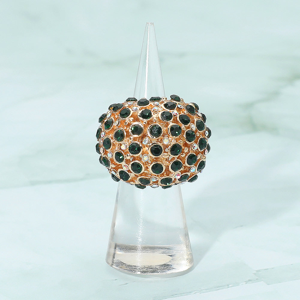 Madeline Love Gold, Green Rhinestone Paved Dome Stretch Statement Ring - Hair Accessories