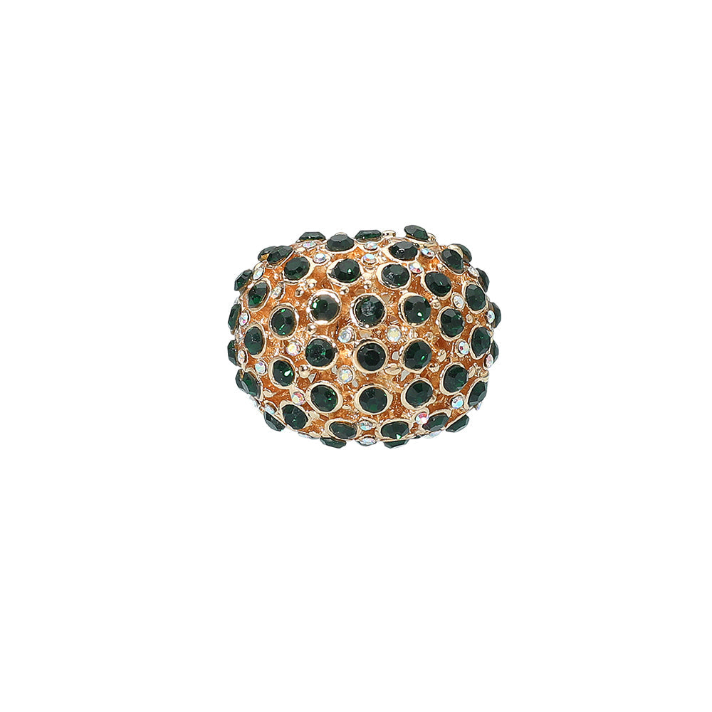 Madeline Love Gold, Green Rhinestone Paved Dome Stretch Statement Ring - Hair Accessories - desc