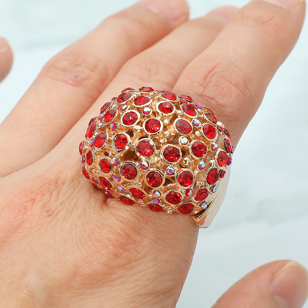 Madeline Love Gold, Red Rhinestone Paved Dome Stretch Statement Ring - Hair Accessories