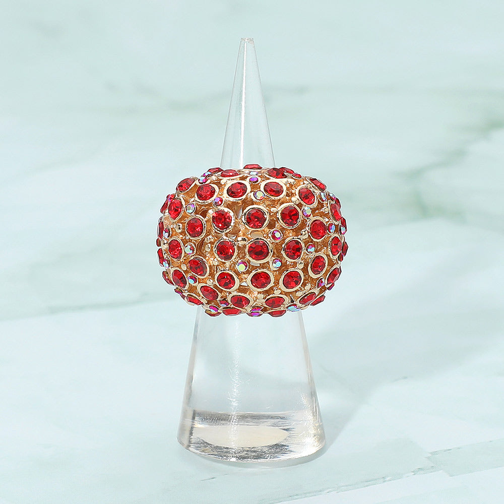 Madeline Love Gold, Red Rhinestone Paved Dome Stretch Statement Ring - Hair Accessories - desc