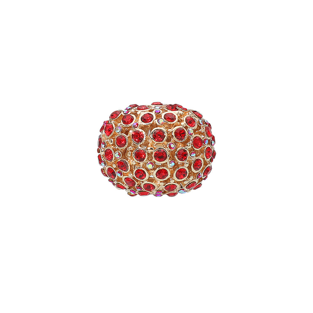 Madeline Love Gold, Red Rhinestone Paved Dome Stretch Statement Ring - Hair Accessories - extra