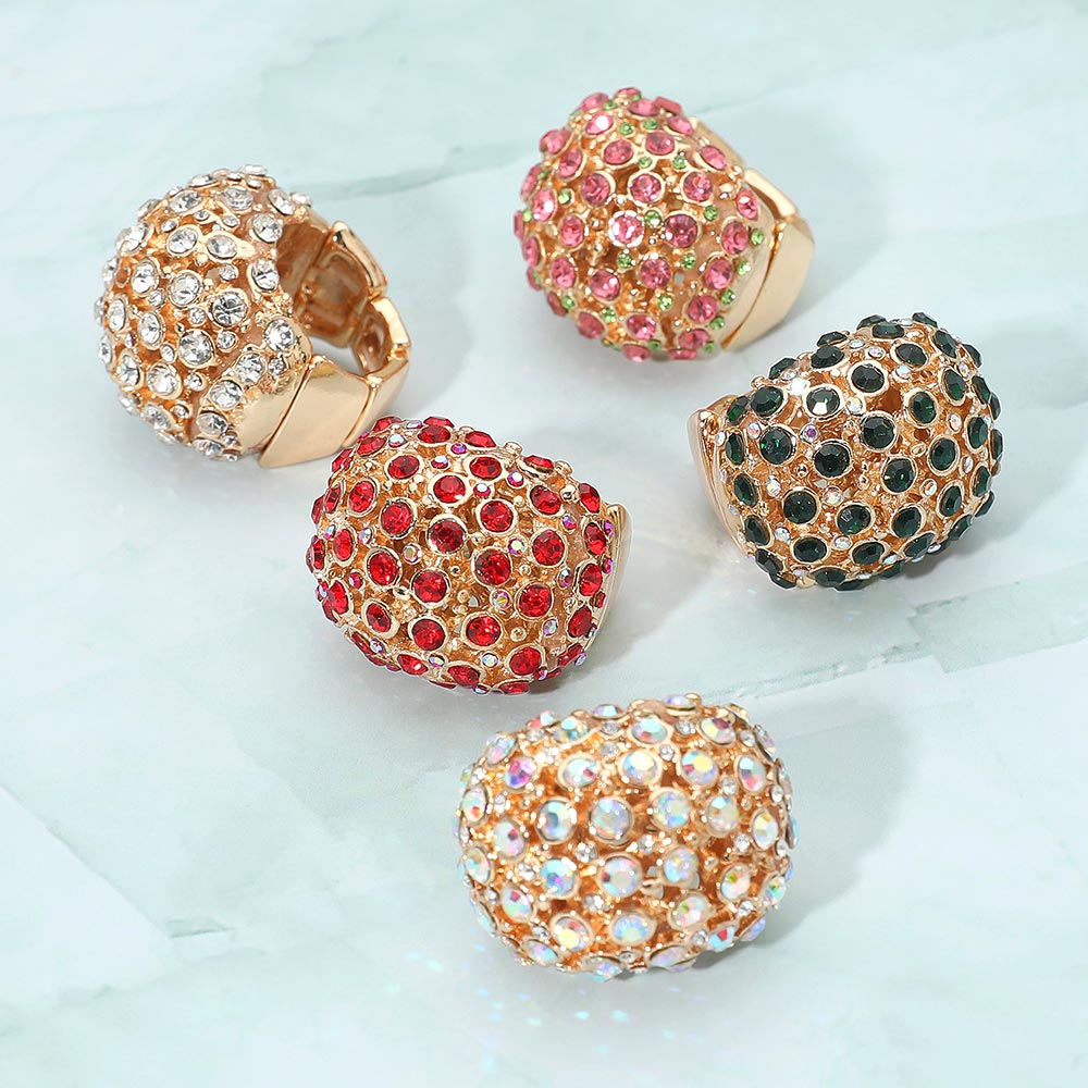 Madeline Love Gold, Red Rhinestone Paved Dome Stretch Statement Ring - Hair Accessories - extra