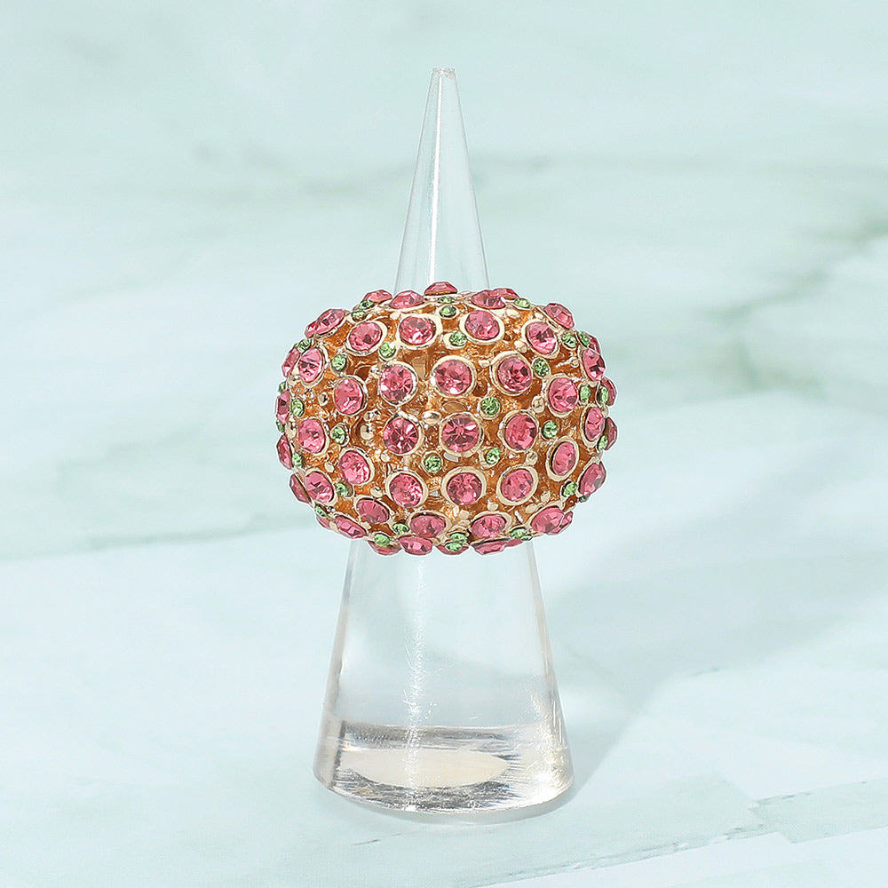 Madeline Love Pink&Green Rhinestone Paved Dome Stretch Statement Ring - Hair Accessories