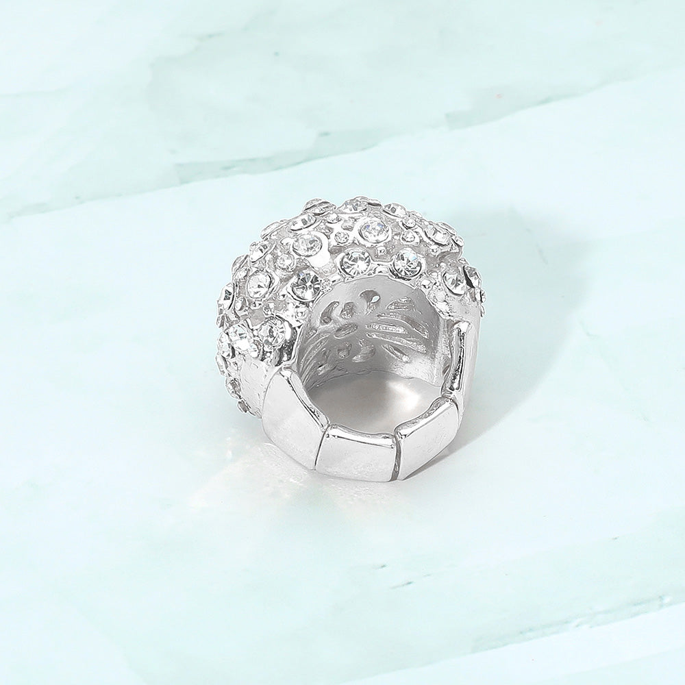 Madeline Love Clear, Rhodium Rhinestone Paved Dome Stretch Statement Ring - Hair Accessories - extra
