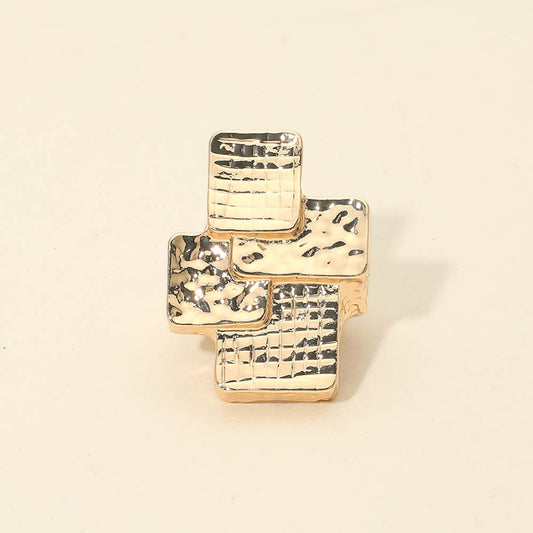 Madeline Love Gold Geometric Textured Metal Accent Stretch RIng - Hair Accessories