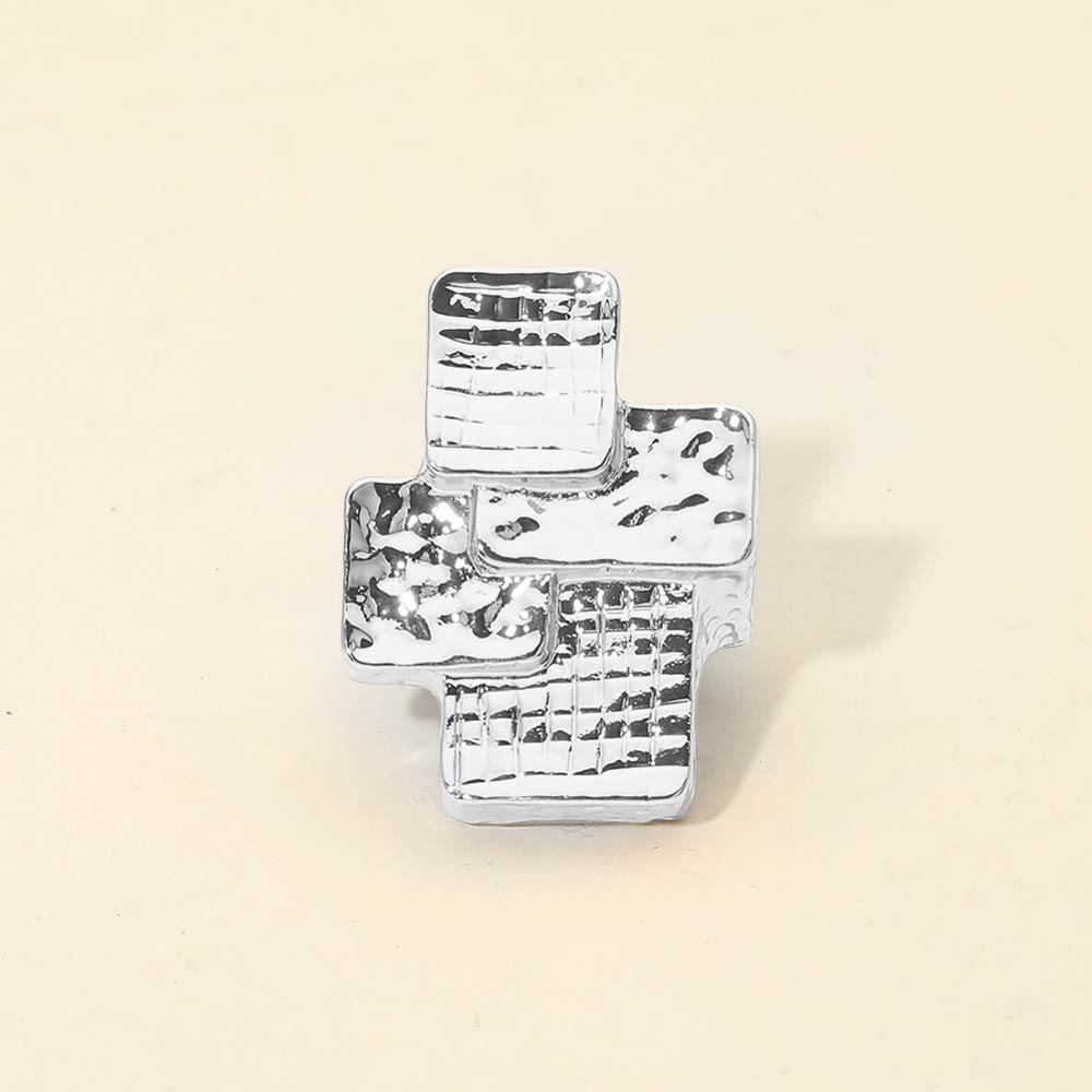 Madeline Love Rhodium Geometric Textured Metal Accent Stretch RIng - Hair Accessories