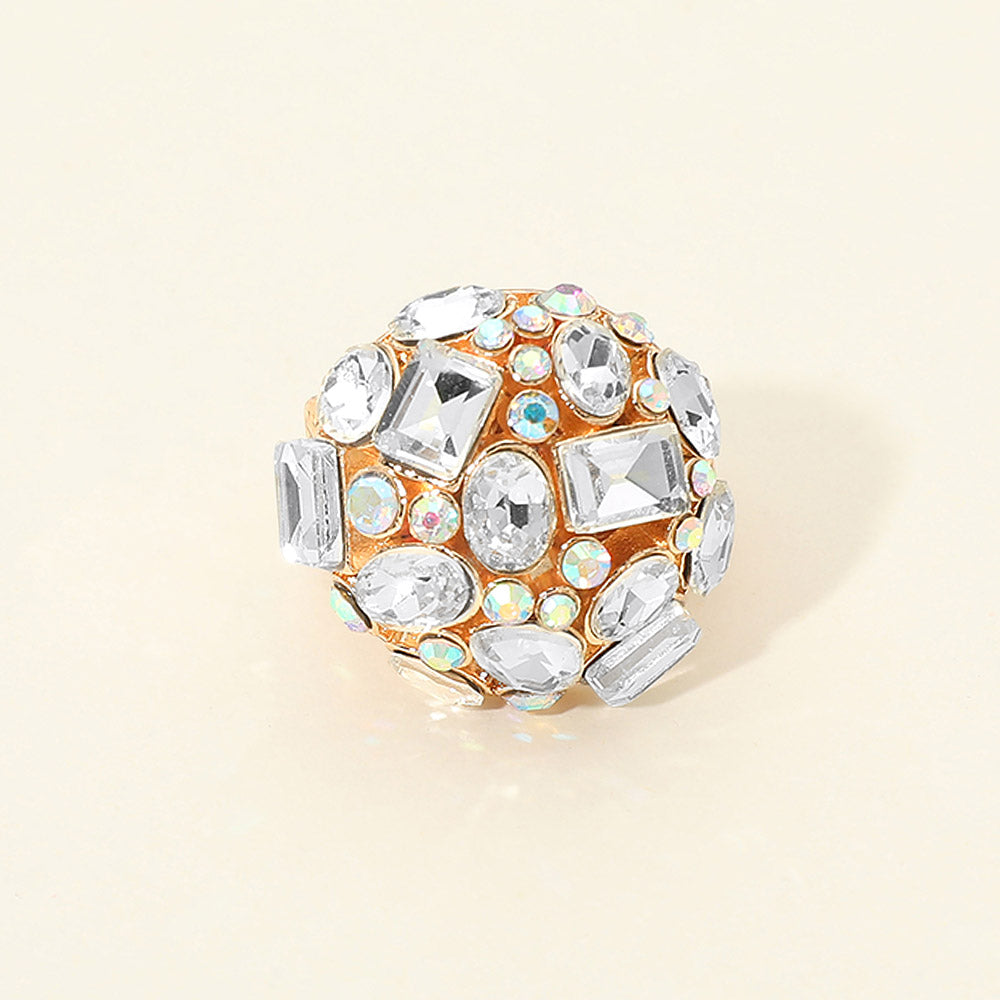 Madeline Love AB, Gold Oversized Crystal Rhinestone Cluster Statement Stretch Ring