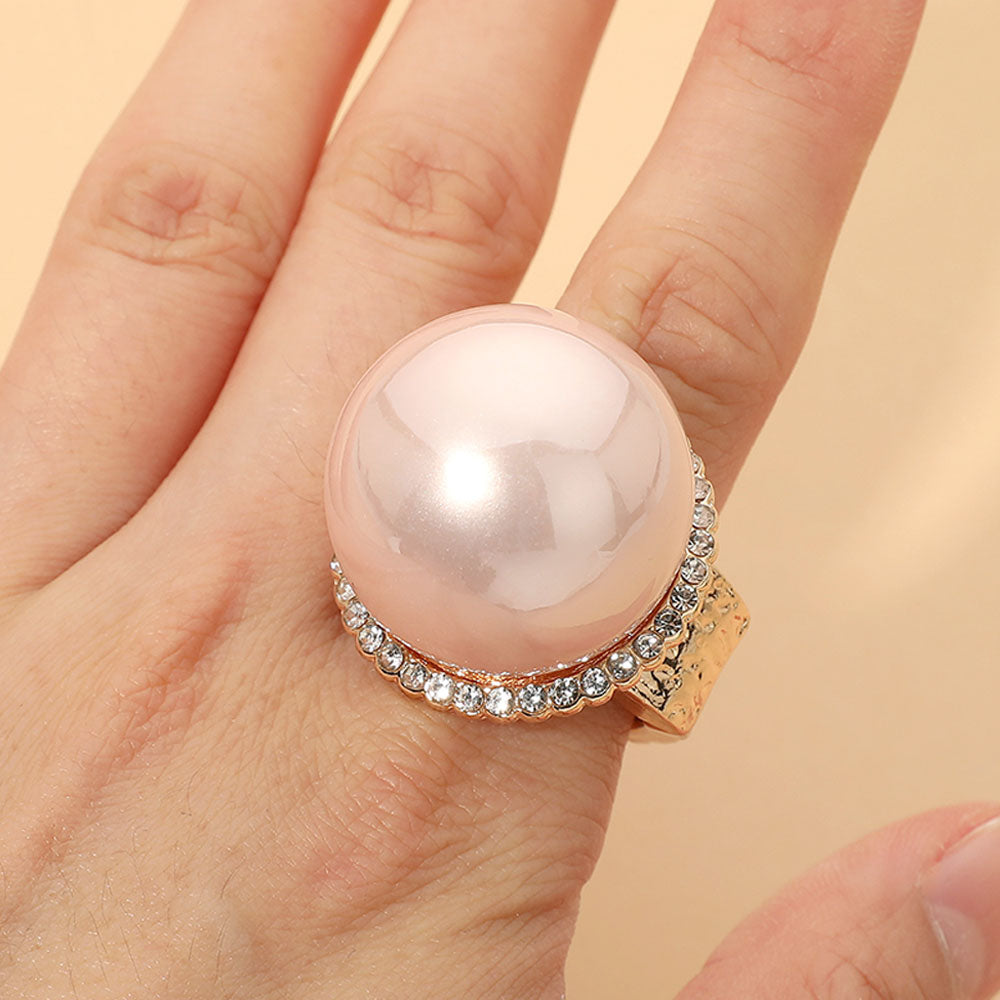 Madeline Love Gold, Rose Gold Oversized Pearl Accent Stretch Statement Ring