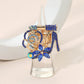 Madeline Love Gold, Royal Blue Rhinestone Pave High Heel Flower Lipstick Stretch Ring - Hair Accessories