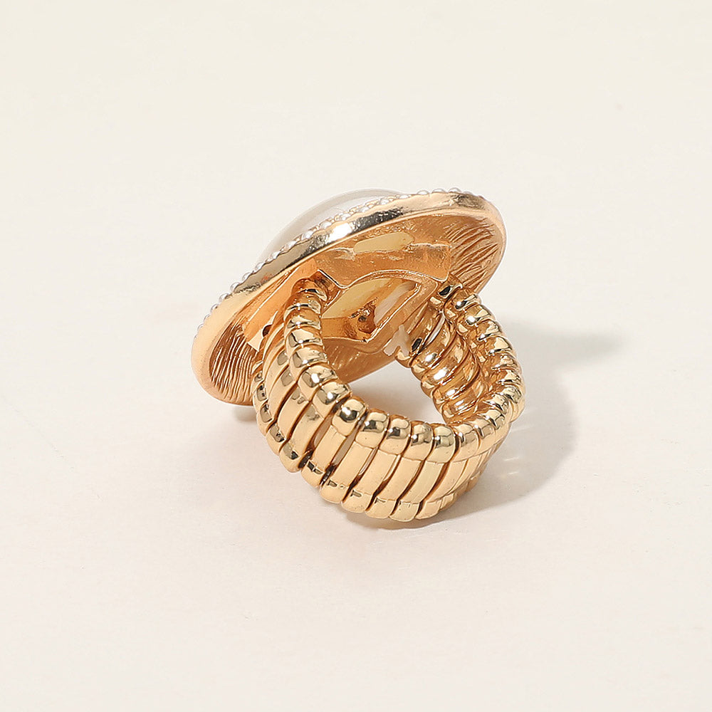 Madeline Love Cream, Gold Oval Pearl Halo Stretch Ring - Hair Accessories - desc
