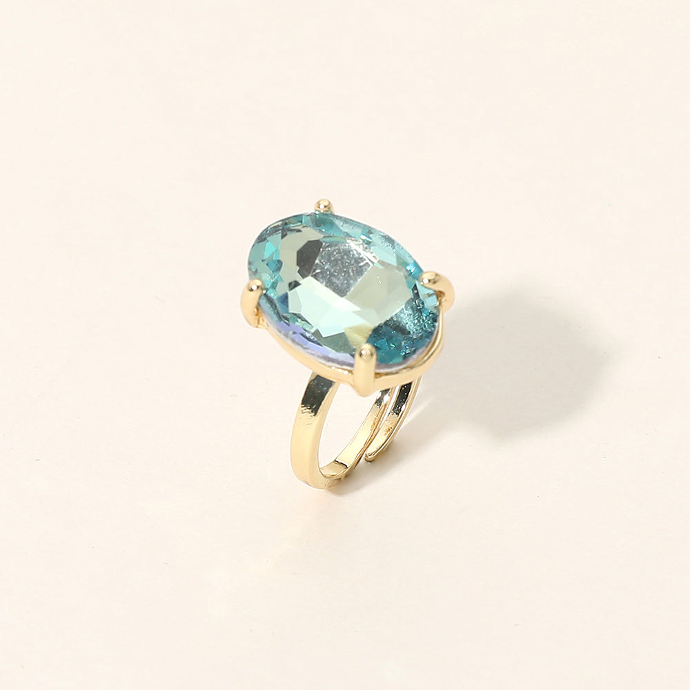 Madeline Love AB, Aqua Bold Oval Stone Cluster Accent Adjustable Ring - Jewelry