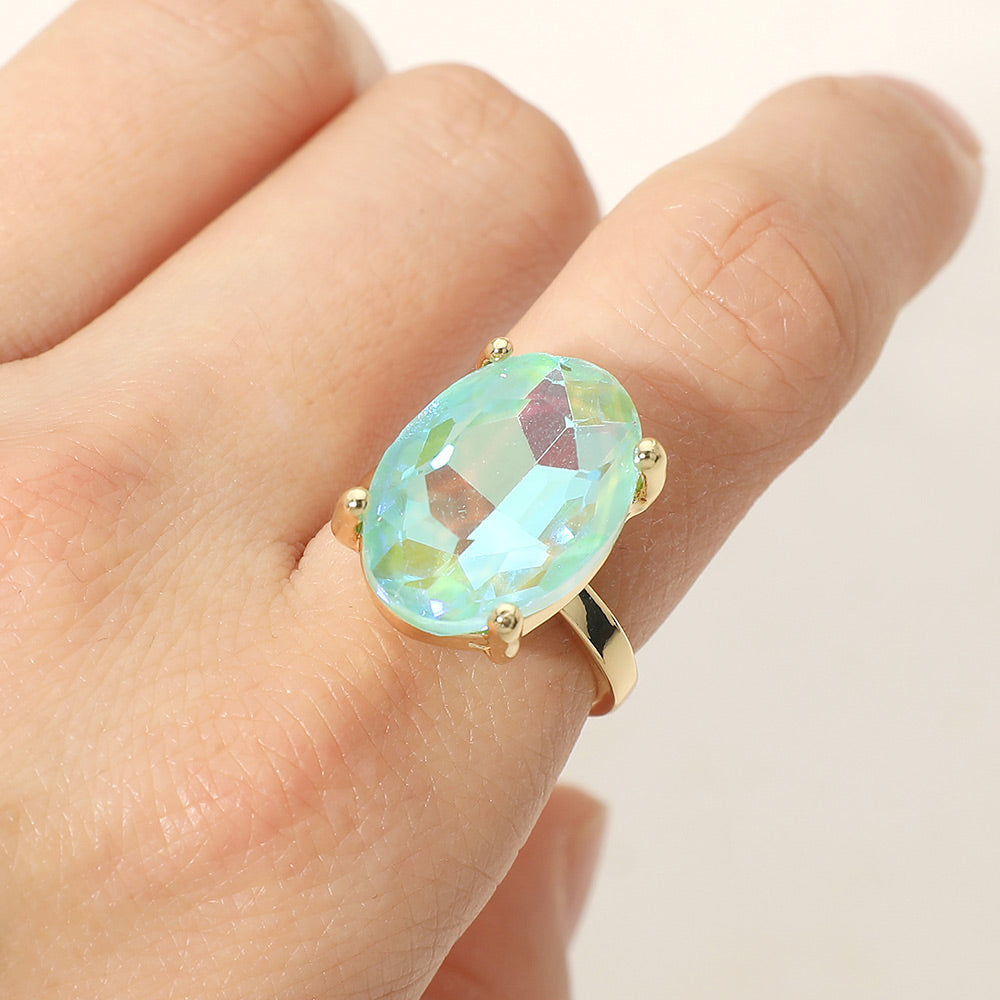 Madeline Love AB, Mint Bold Oval Stone Cluster Accent Adjustable Ring - Jewelry