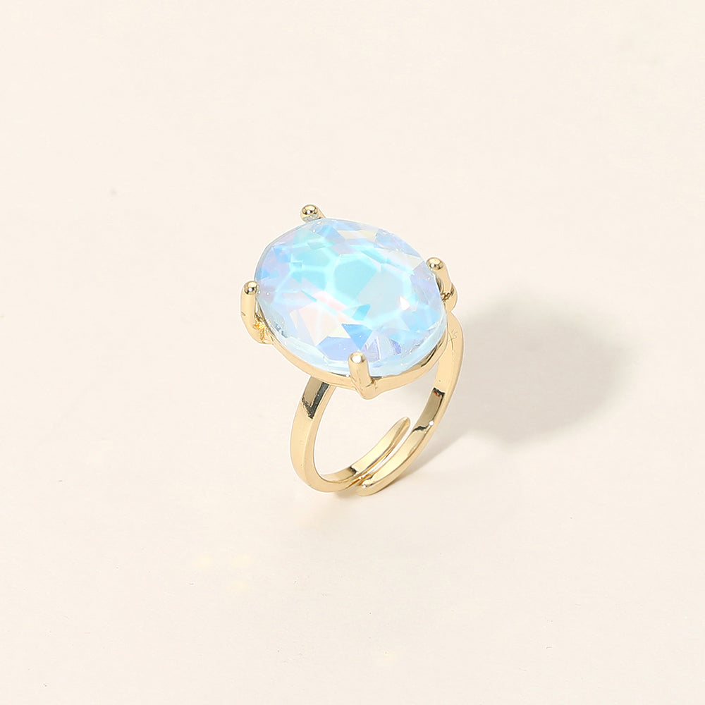 Madeline Love AB, Blue, Opal Bold Oval Stone Cluster Accent Adjustable Ring - Jewelry
