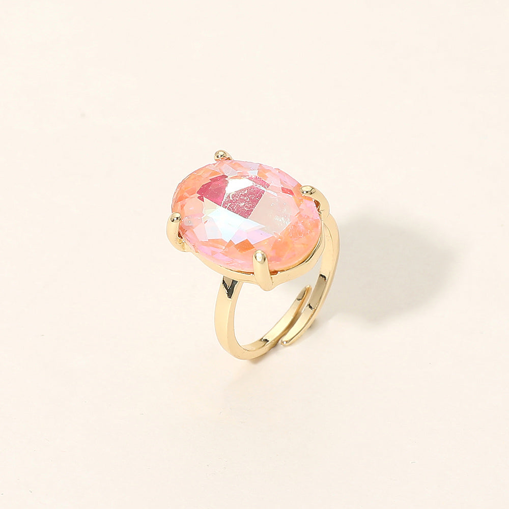 Madeline Love AB, Pink Bold Oval Stone Cluster Accent Adjustable Ring - Jewelry