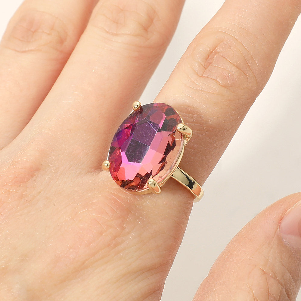 Madeline Love AB, Rose Bold Oval Stone Cluster Accent Adjustable Ring - Jewelry