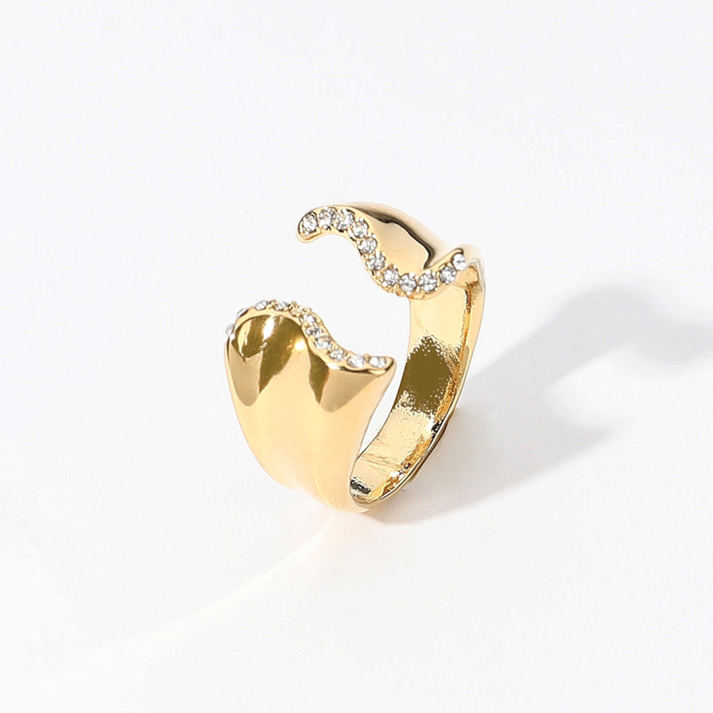 Madeline Love Gold Sterling Silver Dipped Hypoallergenic Stone Paved Wavy Tip Ring