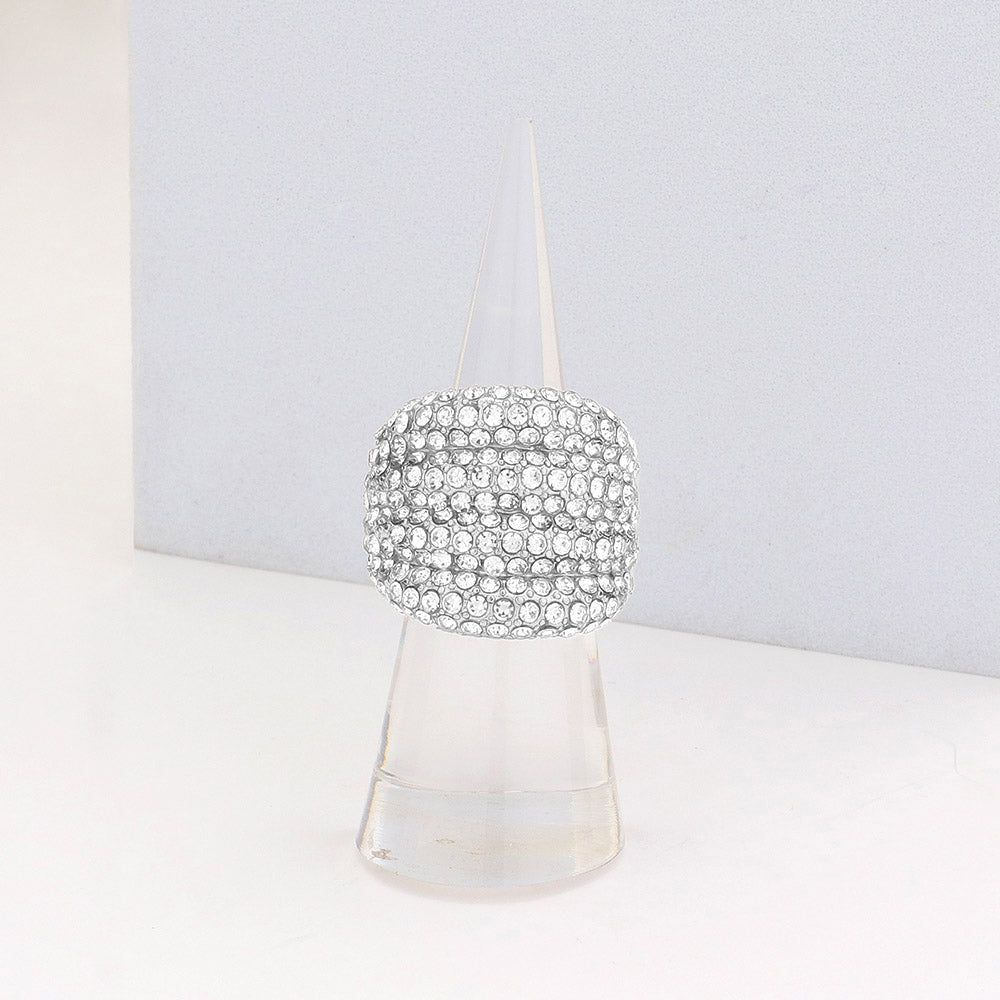 Madeline Love Silver Rhinestone Pave Stretch Ring