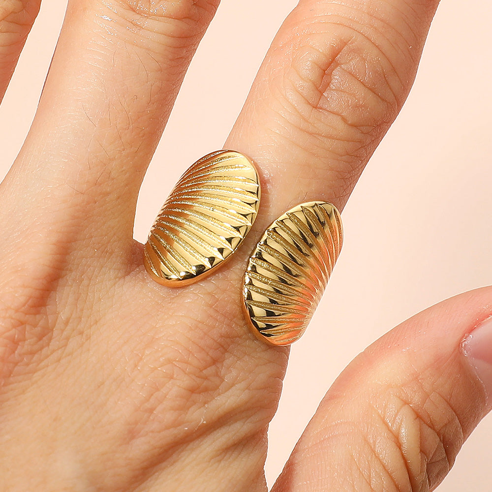 Madeline Love Gold SECRET BOX_Stainless Steel Textured Shell Adjustable Ring - Jewelry