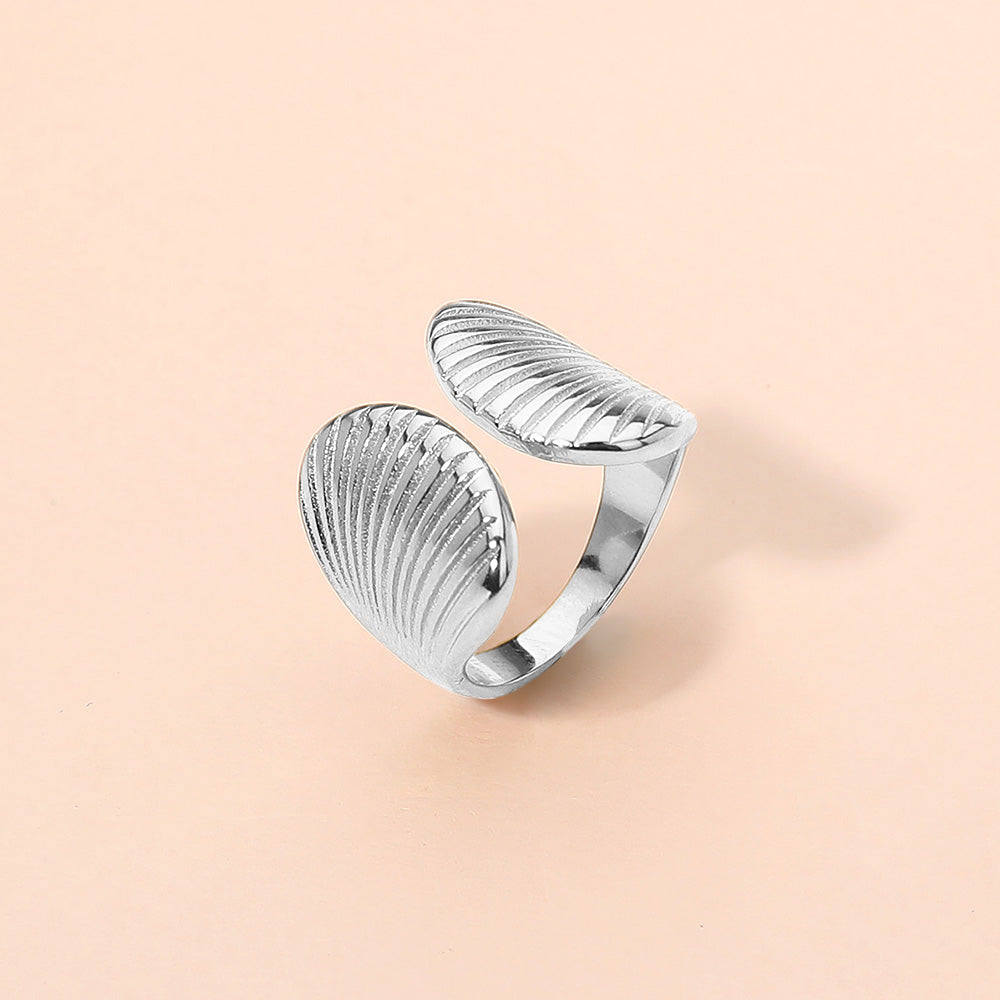 Madeline Love Rhodium SECRET BOX_Stainless Steel Textured Shell Adjustable Ring - Jewelry