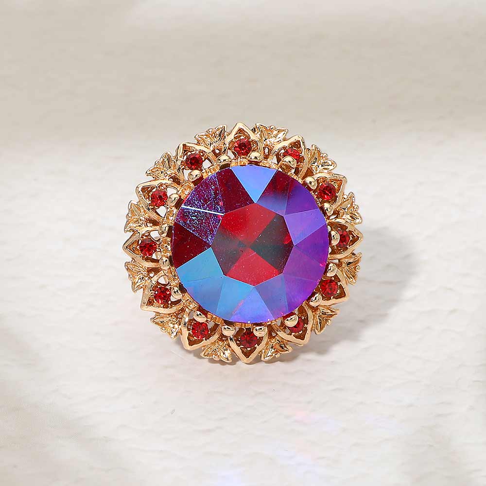 Madeline Love Fuchsia, Gold Round Center Stone Accent Stretch Ring - Hair Accessories