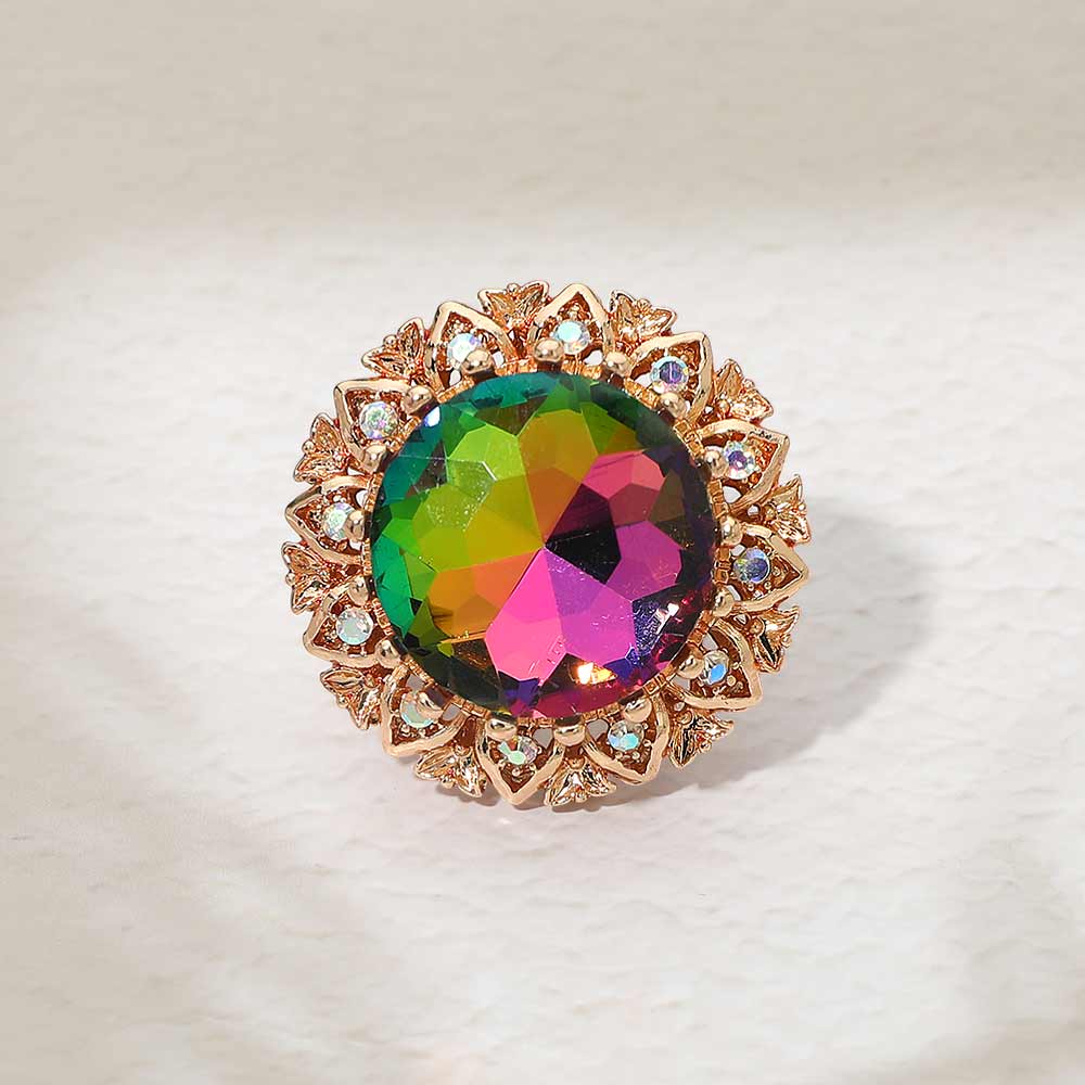 Madeline Love Gold, Vitrail Medium Round Center Stone Accent Stretch Ring - Hair Accessories