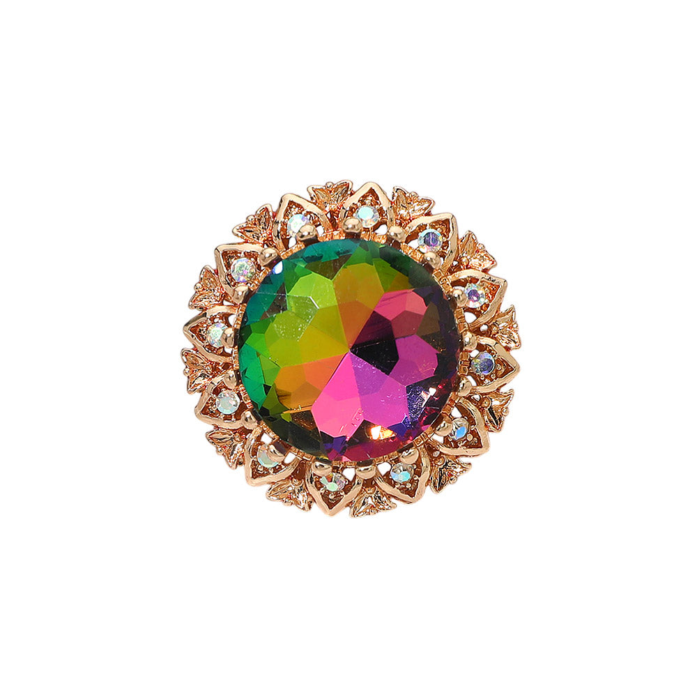 Madeline Love Gold, Vitrail Medium Round Center Stone Accent Stretch Ring - Hair Accessories - desc