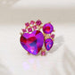 Madeline Love Fuchsia, Gold Heart Crystal Cluster Embellished Statement Stretch Ring - Hair Accessories